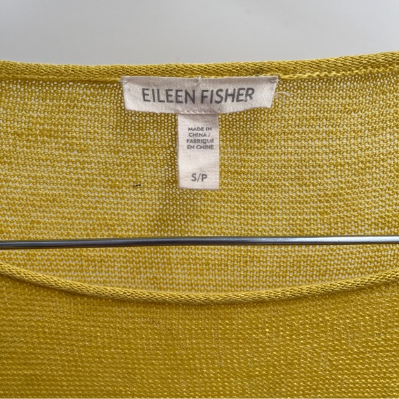 Eileen Fisher organic linen long sleeve sweater S yellow roll neck knit top - Picture 4 of 9